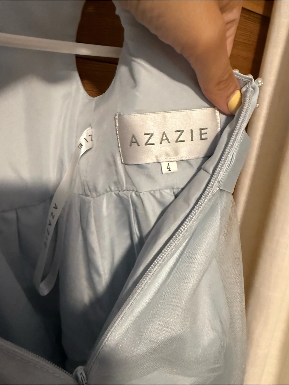 Azazie Light Blue Girls' V-Back Tulle Dress with Bow